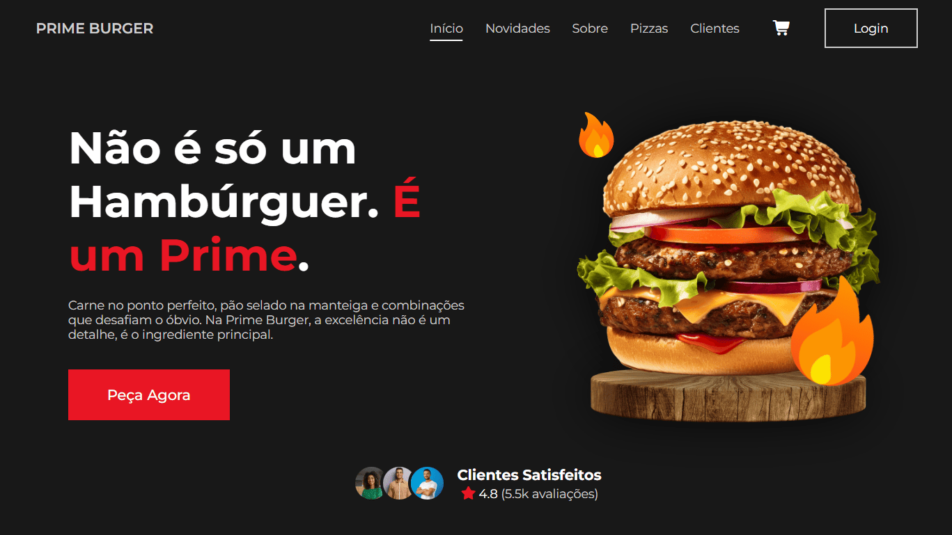 Página inicial do projeto Prime Burger